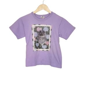 Lavender Cat Retro 90s Persian Cat Graphic Applique T-Shirt